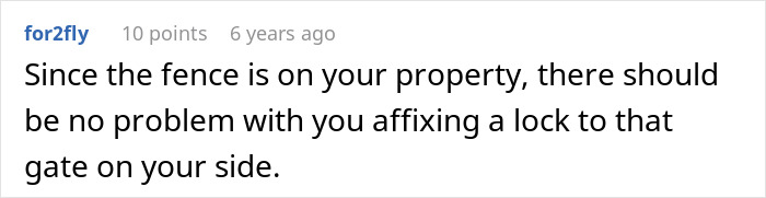 Comment about property fence with advice on affixing a lock, related to Karen Petty fence revenge discussion. Comment about property fence with advice on affixing a lock, related to Karen Petty fence revenge discussion.
