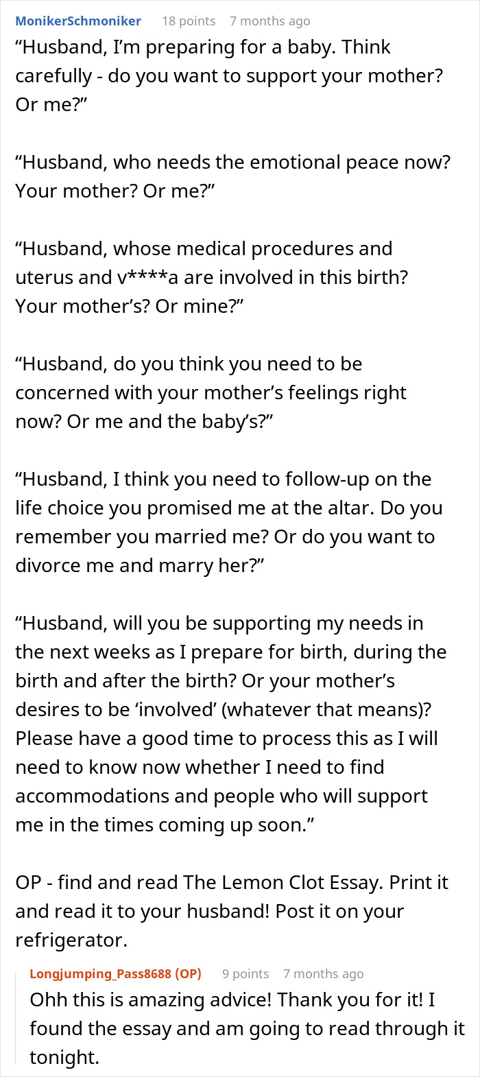 Woman expressing frustration about husband not standing up to his mother during pregnancy and considering walking away.