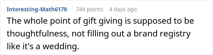 Screenshot of a forum comment about family Secret Santa involving a sister turning it into a luxe shopping list. Screenshot of a forum comment about family Secret Santa involving a sister turning it into a luxe shopping list.