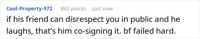 Text comment about a boyfriend laughing off a girlfriend's spending habits while a friend criticizes their behavior online. Text comment about a boyfriend laughing off a girlfriend's spending habits while a friend criticizes their behavior online.
