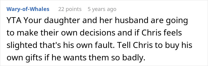 Screenshot of a forum comment discussing a dad demanding family skips Hanukkah gifts due to his son's tantrums.