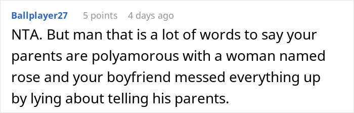 Screenshot of an online comment about a woman rethinking her engagement after fiancé’s lie about her family causes conflict.