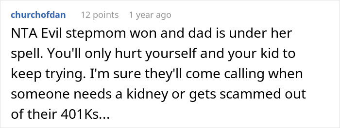 Reddit comment discussing mom furious after dad and stepmom plan Disney trip excluding her and daughter. Reddit comment discussing mom furious after dad and stepmom plan Disney trip excluding her and daughter.