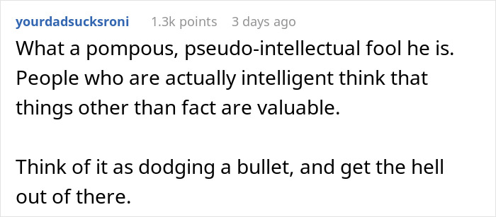 Screenshot of a Reddit comment criticizing a man shaming his girlfriend for loving fiction and lowering her IQ.