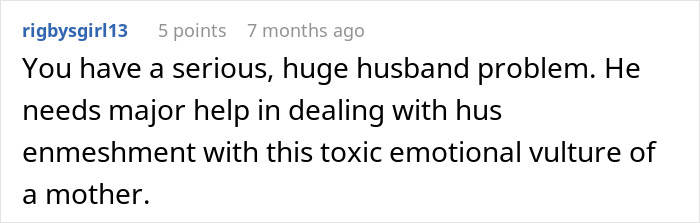 Screenshot of online comment discussing husband’s issue standing up to his toxic emotional mother.