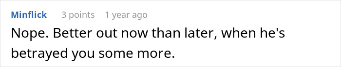 Screenshot of an online comment reacting to a couple split at altar story where bride overhears groom’s unexpected revelations.
