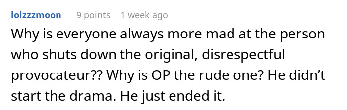 Screenshot of a Reddit comment discussing a woman clapping back at her brother-in-law during Thanksgiving dinner.