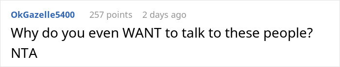 Screenshot of an online comment where a user refuses to engage with cruel parents calling her disrespectful. Screenshot of an online comment where a user refuses to engage with cruel parents calling her disrespectful.