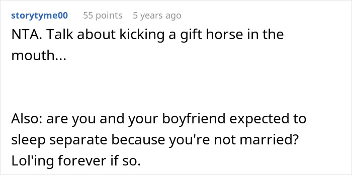 Screenshot of an online comment discussing entitled behavior while a woman tries to help her brother and his wife.