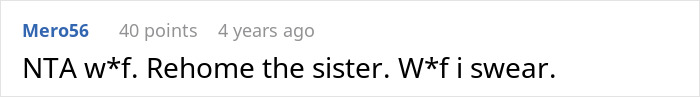 Screenshot of an online comment about a sister demanding family rehomes or renames an 11-year-old cat sharing a name. Screenshot of an online comment about a sister demanding family rehomes or renames an 11-year-old cat sharing a name.
