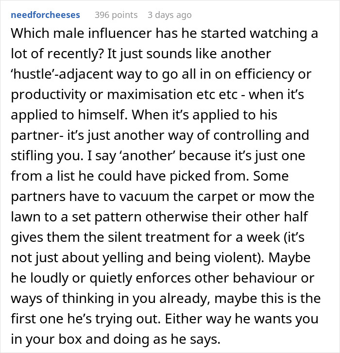 Screenshot of a Reddit comment discussing controlling behavior in relationships linked to shaming a girlfriend for loving fiction.