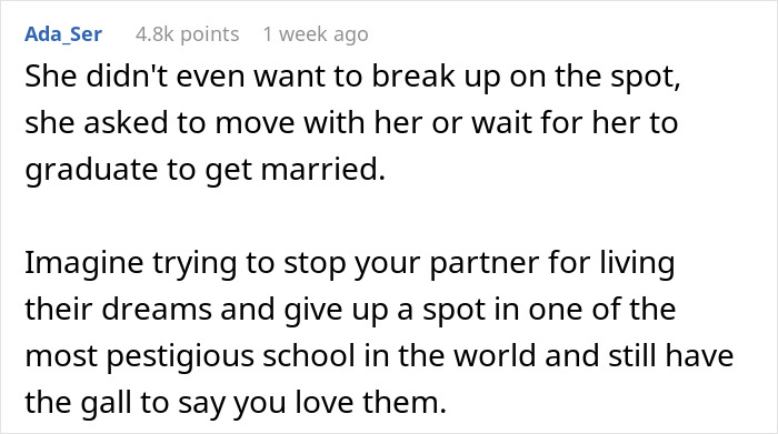 Guy Can't Believe GF Won't Abandon Her Dreams To Be With Him, Whines Even A Year After The Breakup