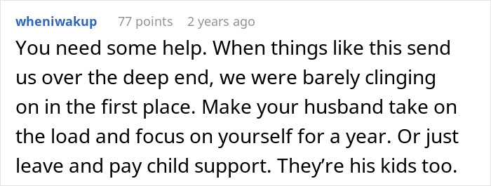 Comment about a mom overwhelmed by her 3 kids on Christmas, suggesting focus on self-care and parenting support.