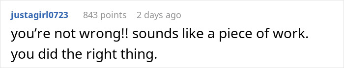 Comment text on a digital screen showing a supportive response about doing the right thing for mom friend Christmas daughter dinner. Comment text on a digital screen showing a supportive response about doing the right thing for mom friend Christmas daughter dinner.