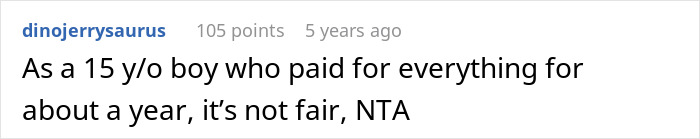 Comment from a 15-year-old boy sharing his view on unfairness in relationships and calling out personal ATM behavior.