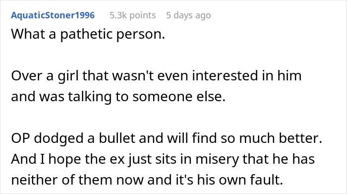 Reddit comment criticizing a man who loses his girlfriend over a girl at work he has a crush on that is just being nice.