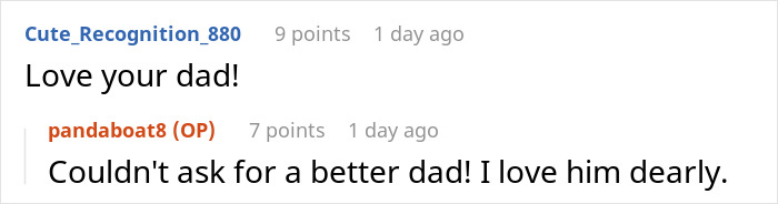 Screenshot of a Reddit conversation where users praise a dad's petty Christmas revenge against a rich aunt trying to sneak a cheap gift back.