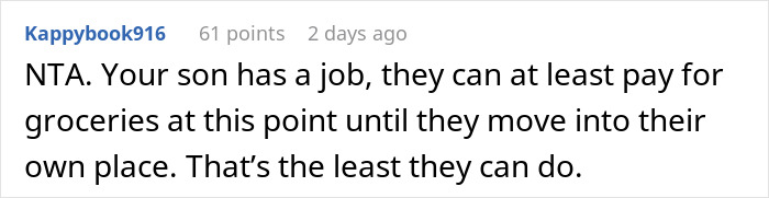 Screenshot of an online comment discussing a mom accused of embarrassing son’s girlfriend who offered to cook meals for them. Screenshot of an online comment discussing a mom accused of embarrassing son’s girlfriend who offered to cook meals for them.