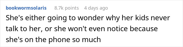 Screenshot of a social media comment about phone dependence affecting family relationships and causing divorce concerns. Screenshot of a social media comment about phone dependence affecting family relationships and causing divorce concerns.