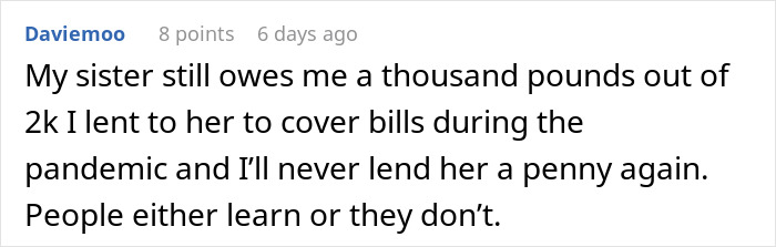Forum screenshot of a comment about a sister owing money, accompanying story caption: Lady shuts down ATM Forum screenshot of a comment about a sister owing money, accompanying story caption: Lady shuts down ATM