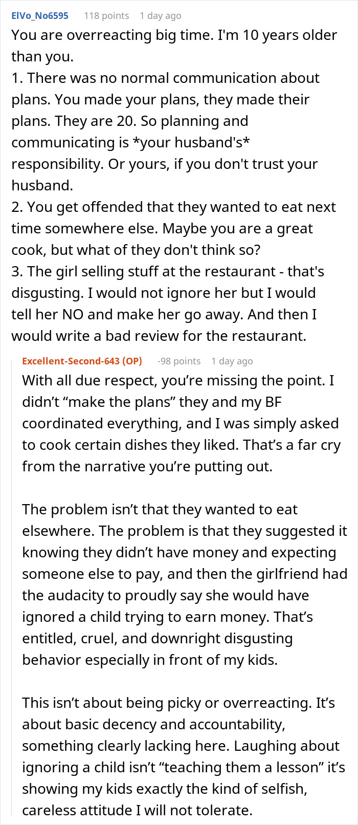 Alt text: Woman bends over backwards for boyfriend’s son and his girlfriend but feels disrespected by their selfish treatment.