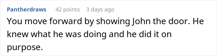 Comment on a forum where a user advises showing John the door after her boyfriend called the police over her novel’s content.