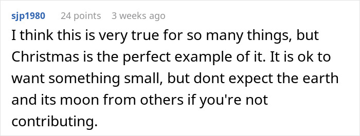 Comment highlighting unfair labor during Christmas, calling out adults claiming feminism while leaving moms to do all work. Comment highlighting unfair labor during Christmas, calling out adults claiming feminism while leaving moms to do all work.