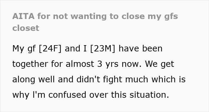 Text post about a guy venting online because his girlfriend wants him to close her closet door and their conflict. Text post about a guy venting online because his girlfriend wants him to close her closet door and their conflict.