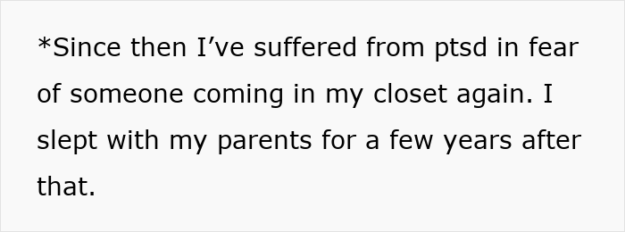 Text excerpt about suffering from PTSD due to someone entering a closet, linked to a guy venting online about closing his girlfriend’s closet door. Text excerpt about suffering from PTSD due to someone entering a closet, linked to a guy venting online about closing his girlfriend’s closet door.