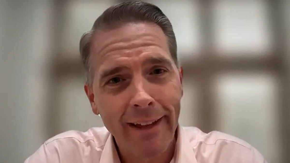 Scott Jennings in a close-up video call wearing a light shirt, addressing the debate flop of Michael Douglas and Zeta-Jonesu2019s nepo baby.