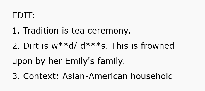Text explaining man considers canceling wedding after fiancée’s family hires PI to uncover dirt in an Asian-American household context. Text explaining man considers canceling wedding after fiancée’s family hires PI to uncover dirt in an Asian-American household context.