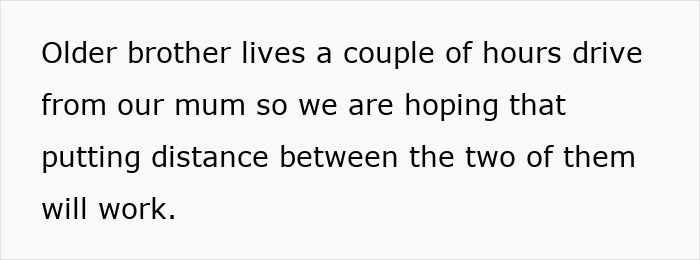Text excerpt discussing distance between older brother and mom as a way to manage toxic family dynamics with vegan teen.