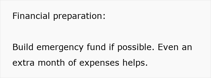 Financial preparation advice for job security, emphasizing building an emergency fund for unexpected job instability.
