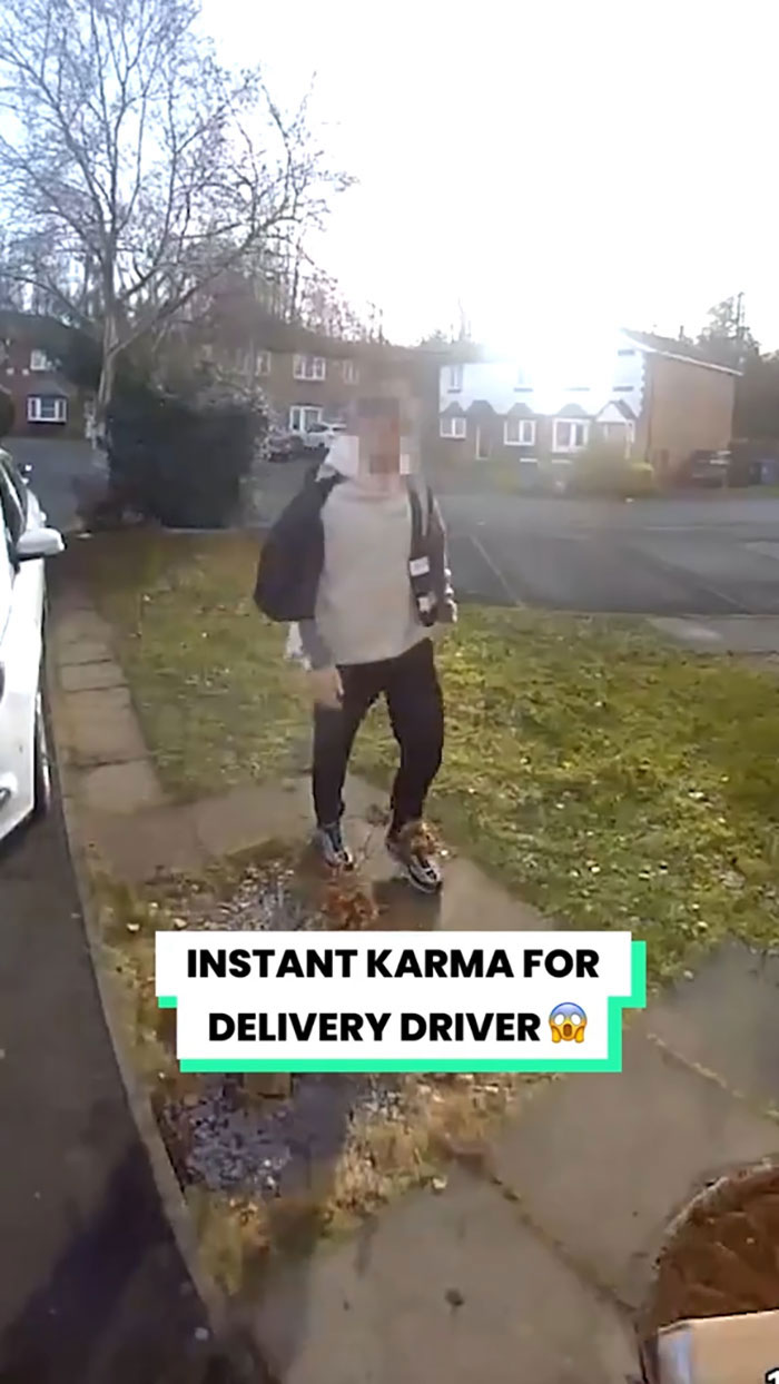Delivery driver caught on camera near a house with instant karma moment related to a Christmas gift incident. Delivery driver caught on camera near a house with instant karma moment related to a Christmas gift incident.