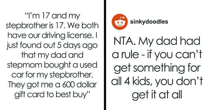 Teen Mad As Dad Gifts Stepbro A Car For Xmas, Calls It Favoritism As All They Get Is A Gift Card