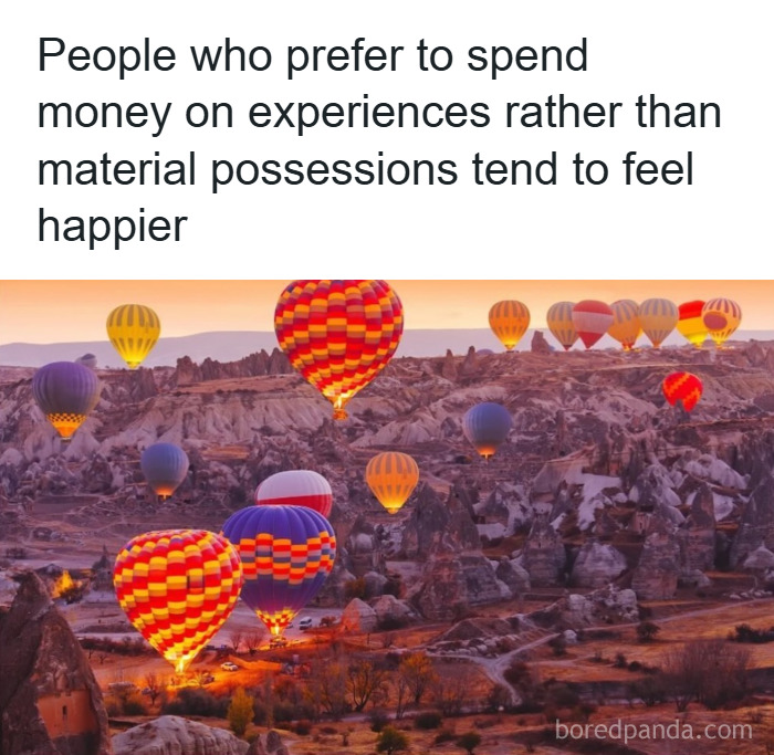 Colorful hot air balloons floating over a rocky landscape illustrating fun and fascinating psychology facts.