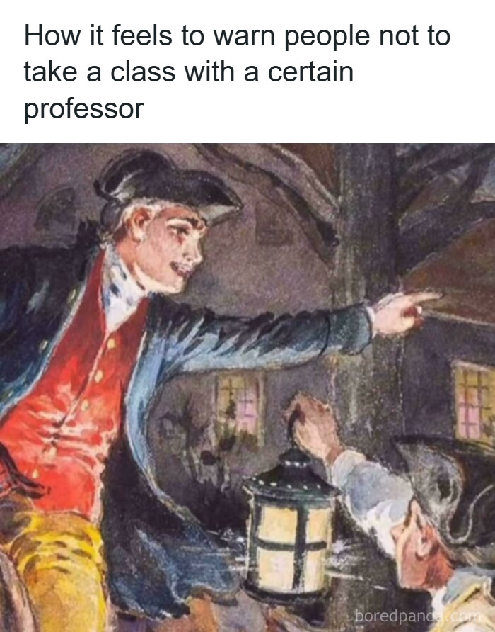 Historical painting of two men, one holding a lantern, illustrating college memes about students running on hope and energy drinks.