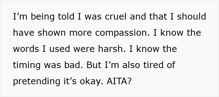 Text post expressing frustration with brother-in-law tearing down her brother and questioning if she was wrong to respond.