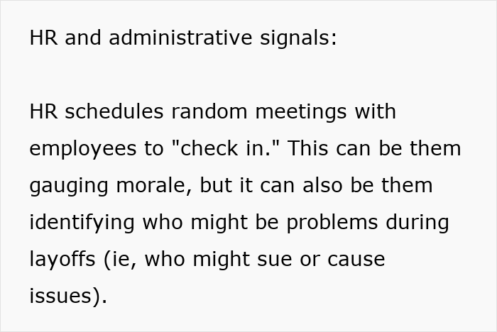 Text explaining HR and administrative signals indicating subtle red flags that mean your job may not be safe.