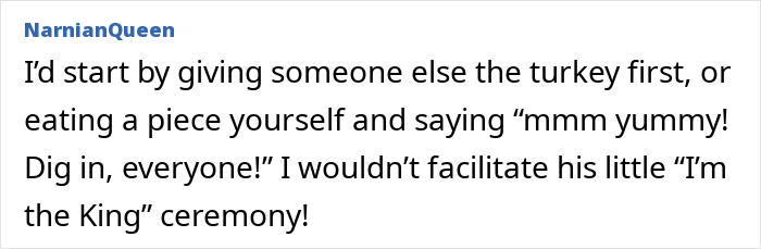 Screenshot of a forum comment from NarnianQueen about calling out men who feel entitled to do nothing during Christmas. Screenshot of a forum comment from NarnianQueen about calling out men who feel entitled to do nothing during Christmas.