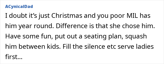 Text post by user ACynicalDad sharing views on men feeling entitled to do nothing during Christmas and family dynamics advice.