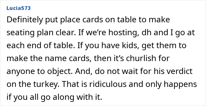 Comment discussing clear seating plans and calling out men who feel entitled to do nothing during Christmas gatherings. Comment discussing clear seating plans and calling out men who feel entitled to do nothing during Christmas gatherings.