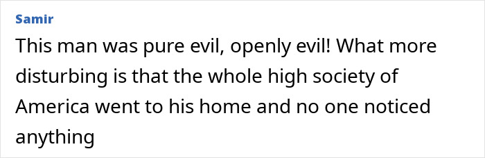Comment mentioning pure evil and disturbing silence of high society in relation to Epstein file dump and NYC townhouse.