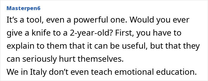 Screenshot of a forum comment discussing risks and emotional education related to ChatGPT and its impact on users. Screenshot of a forum comment discussing risks and emotional education related to ChatGPT and its impact on users.