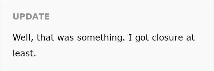 Text update stating a man left without closure after fianc&eacute; disappears then hears from her 16 years later.