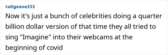 Comment text criticizing Disney remakes as soulless and driven by celebrity involvement during the COVID period. Comment text criticizing Disney remakes as soulless and driven by celebrity involvement during the COVID period.