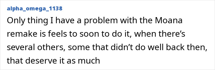 User comment discussing concerns about the timing of Disney remakes amid debates on soulless adaptations and racism accusations. User comment discussing concerns about the timing of Disney remakes amid debates on soulless adaptations and racism accusations.