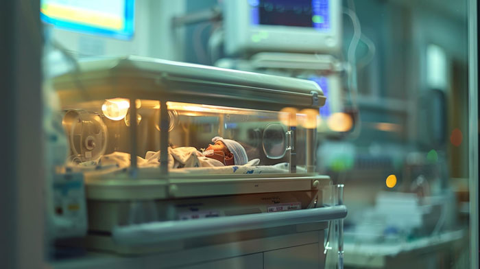 Newborn baby in hospital incubator, highlighting challenges faced by 23YO new mom hiding baby from religious family.