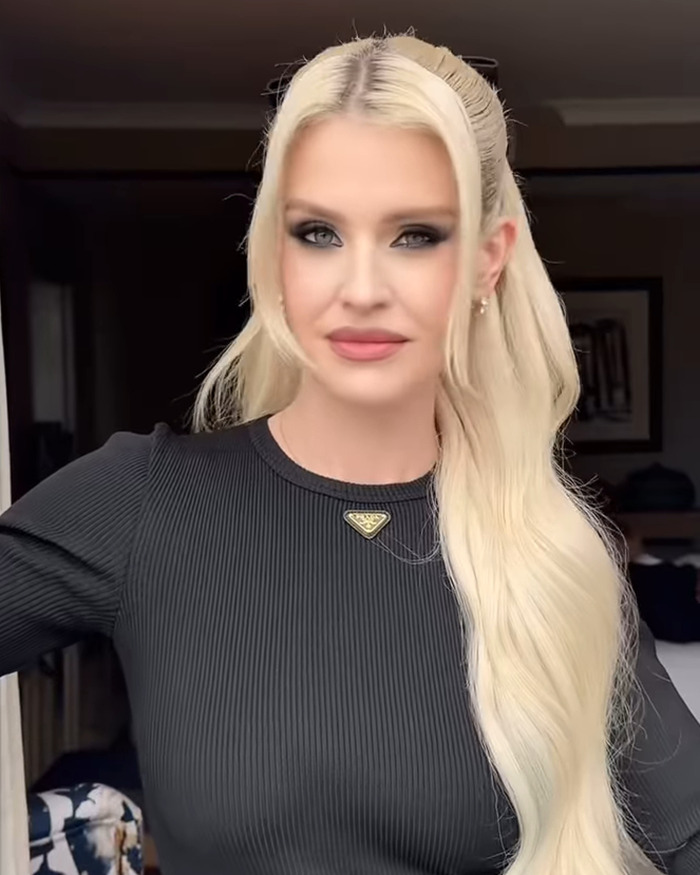 Kelly Osbourne with long blonde hair and black top, appearing in a close-up shot discussing transformation and Ozzy.