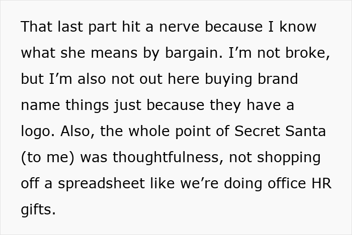 Text excerpt discussing a woman dropping out of family Secret Santa over her sister&rsquo;s luxe shopping list and gift expectations.